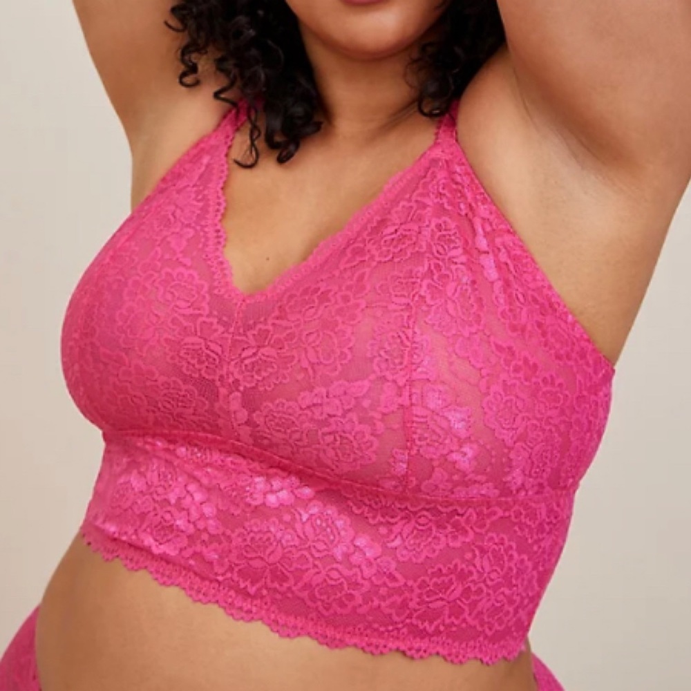 🆕 Pink Unlined Lace Crop Bralette 2 2X 18 20 NWT Torrid New!